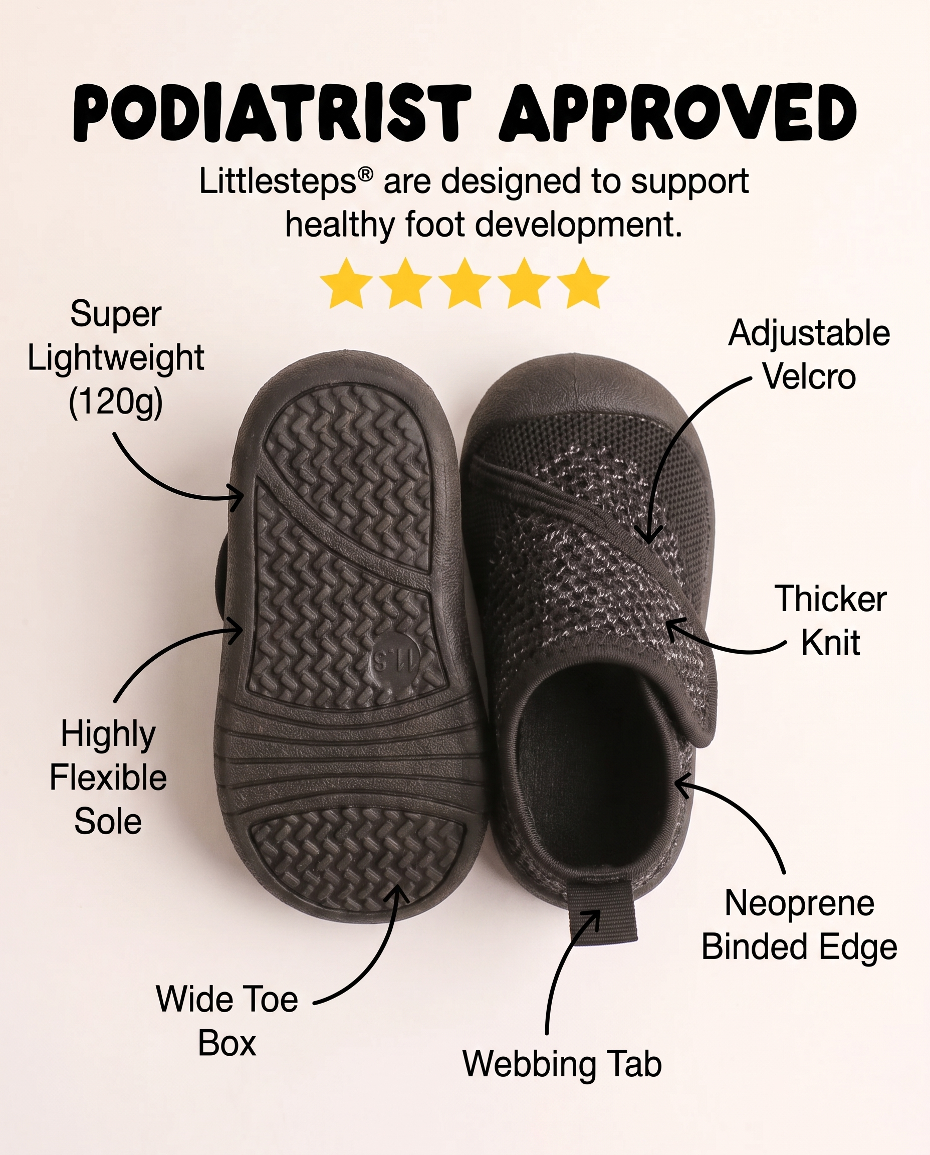 BLACK - LittleSteps™ VELCRO WALKERS