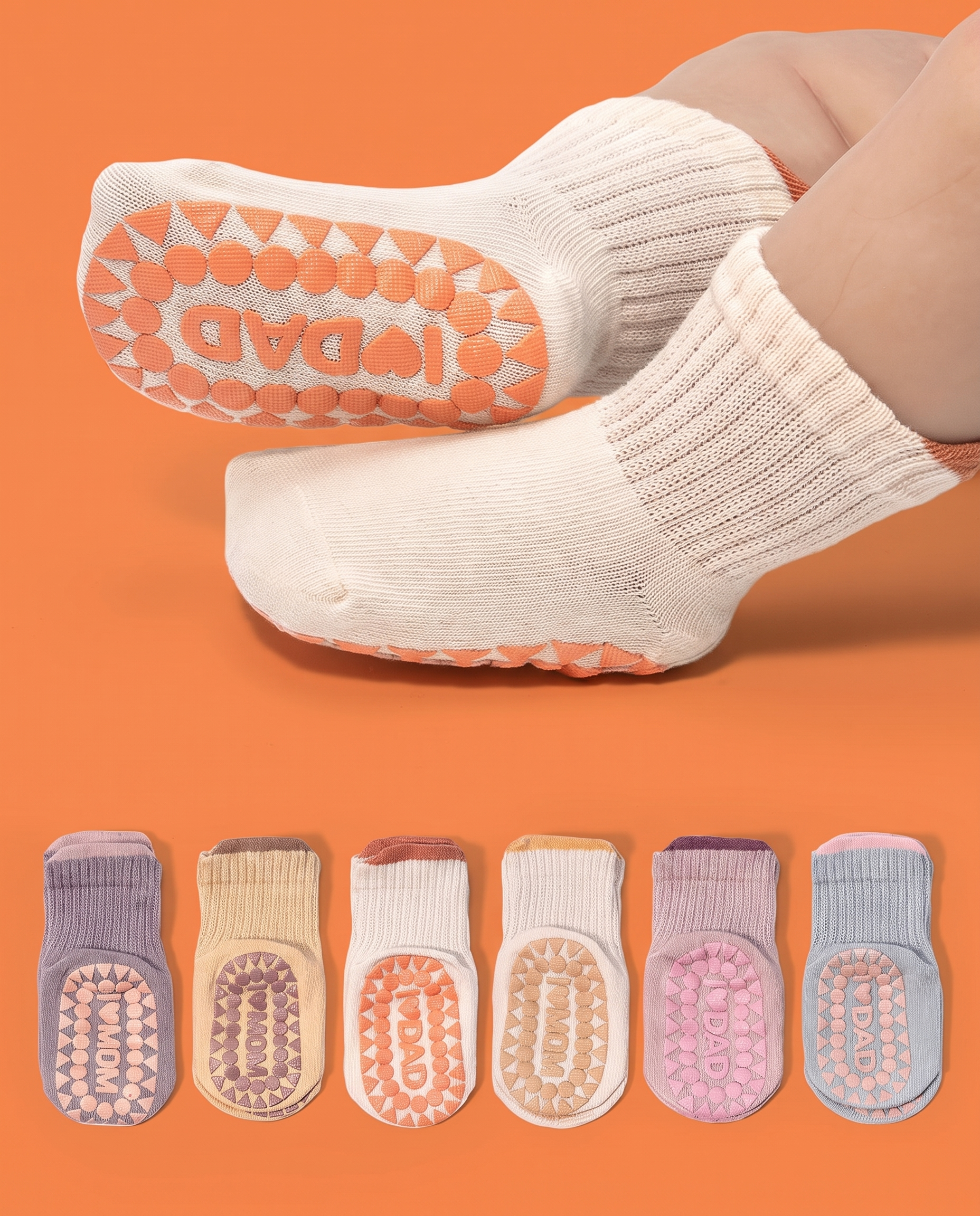 6 Pack Grip Socks - I LOVE MOM/DAD