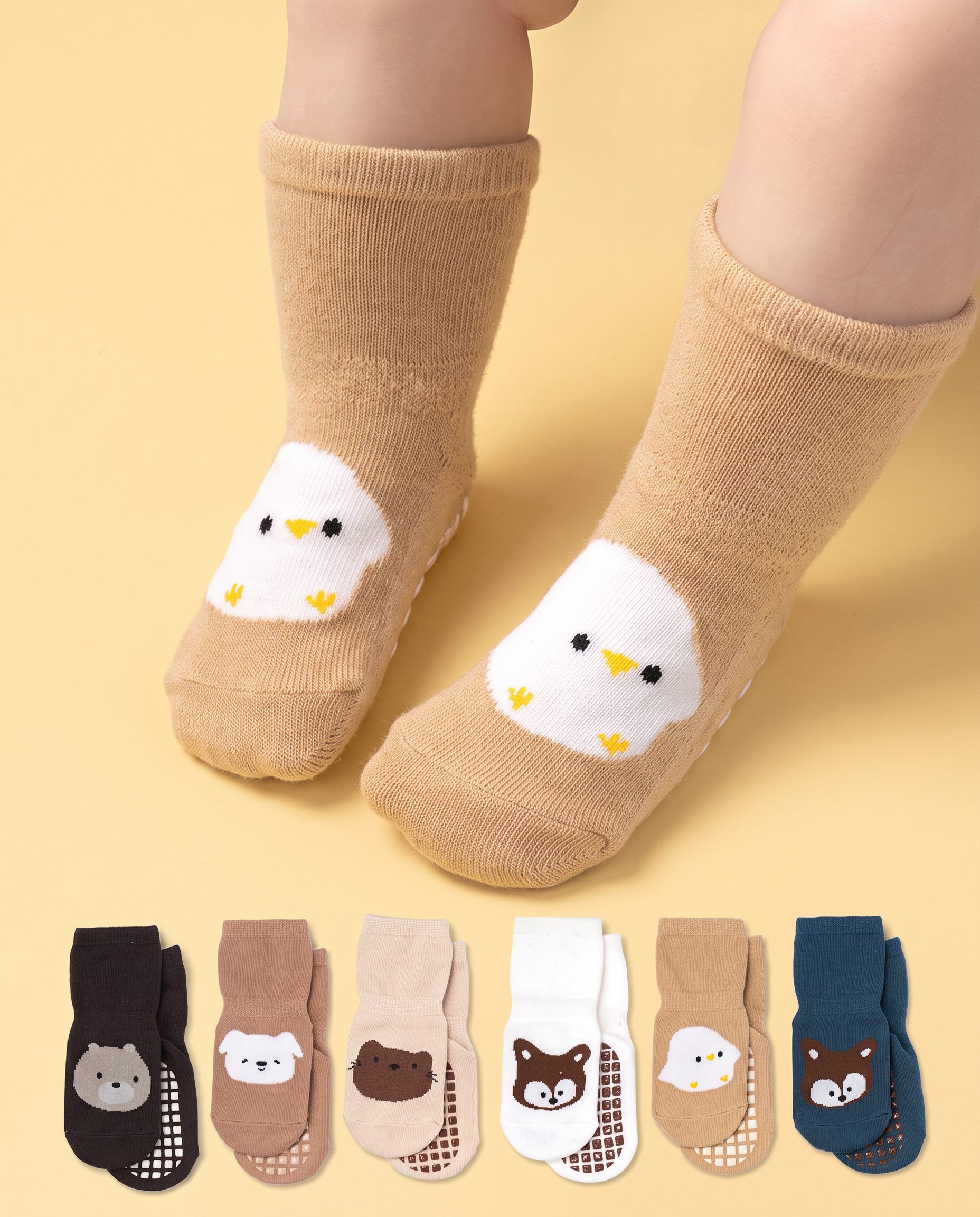 6 Pack Grip Socks - ANIMALS
